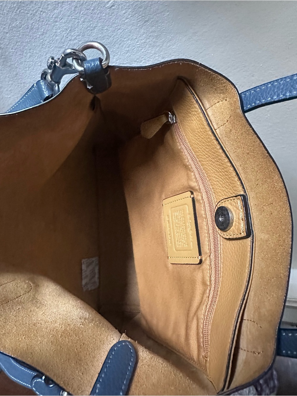 COACH THEA BAG Soft Pebbled Leather Tote Denim Blue Silver Hardware NEVER USED - Picture 10 of 11